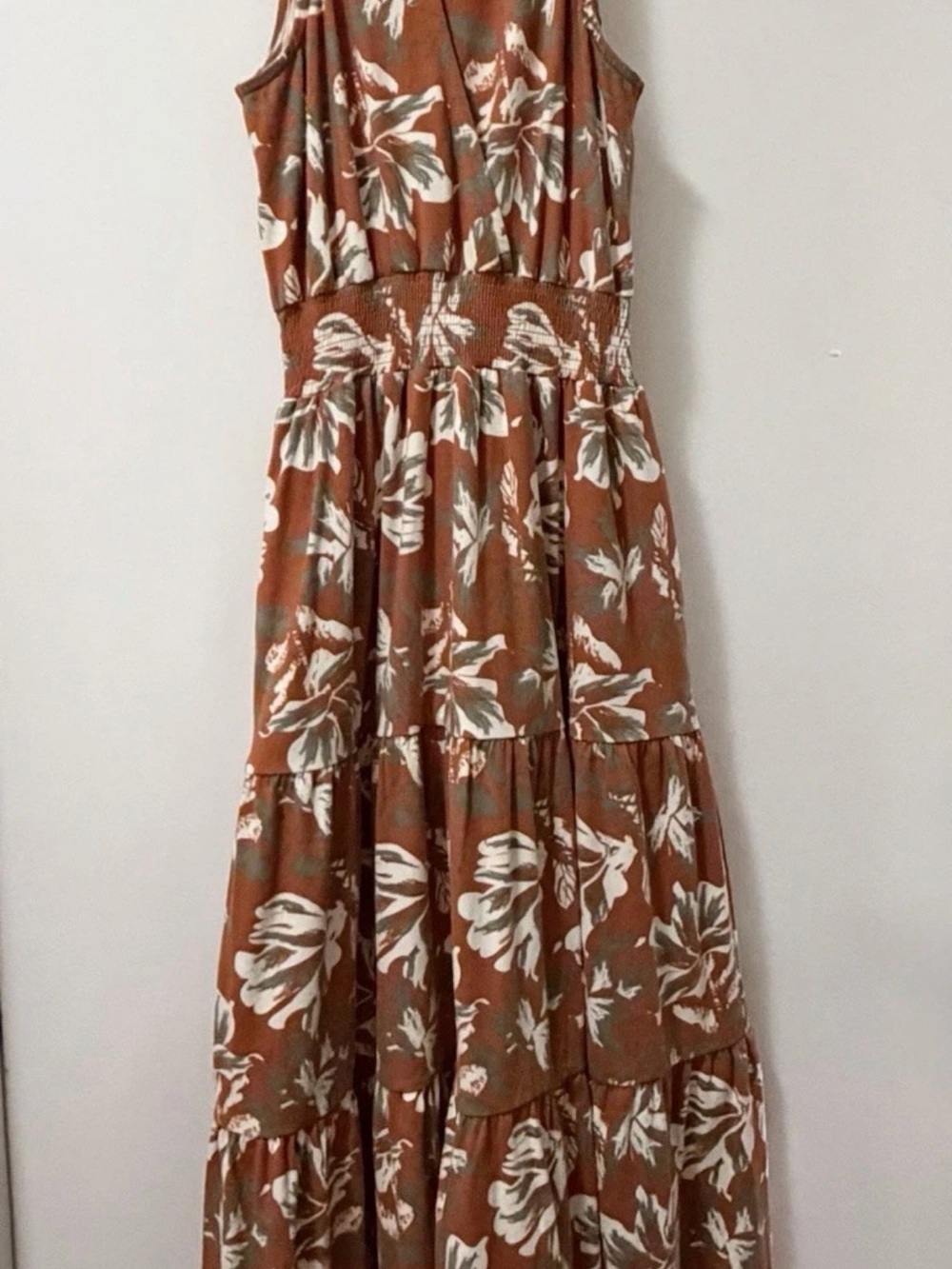Market & Spruce Rust Floral Sleeveless Tiered Maxi Dress